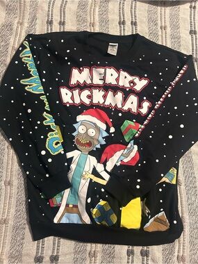 Rick and Morty 'Merry Rickmas' Black Holiday Sweater With Twinkling Lights Large